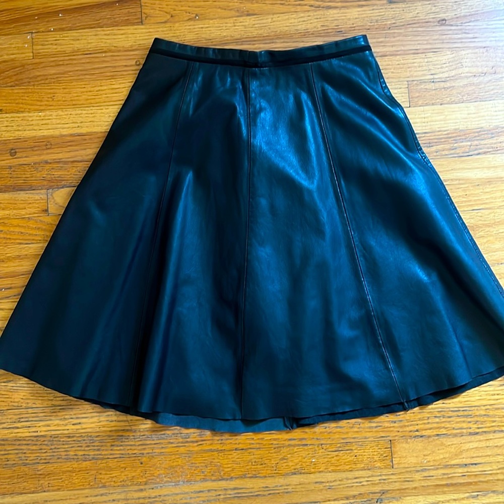 Paul Smith black leather a line mini skirt.